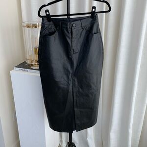 Black Faux Leather Midi Skirt